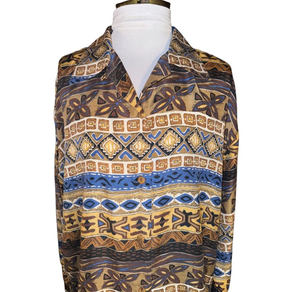 Stunt Collection Button Down Silk Blouse Women Size Medium Vintage - Picture 5 of 10